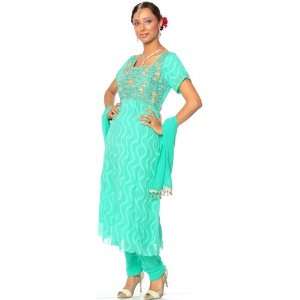   Choodidaar Suit Heavily Beaded at Neck   Georgette 