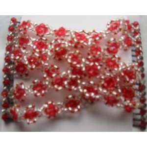   Bling Red Floral and Metallic Hugger Double Beaded Comb 02001 Jewelry