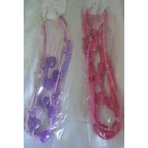  2 Stes of Earring and Necklace (Pink and Purple 