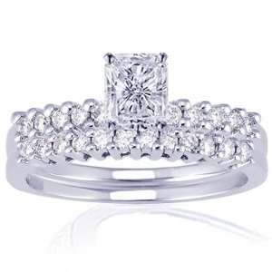  1.35 Ct Radiant Cut Diamond Wedding Rings Set FLAWLESS 