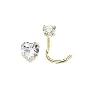  14KT Gold Nose Screw Ring 2.5mm Heart CZ 20G FREE Nose Ring 