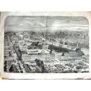  1855 PANORAMIC VIEW PARIS FRANCE LOUVRE RUE RIVOLI