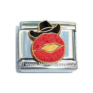  Sparkly Red Lips With Hat Italian Charm Bracelet Jewelry 
