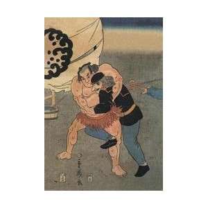  Sumo Wrestler Takes on a Foreigner 12x18 Giclee on canvas 