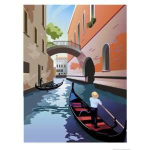  A Gondola Going Down a Waterway in Venice Giclee Poster 