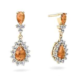    14K Yellow Gold Pear Fire Opal Dangle Drop Earrings Jewelry