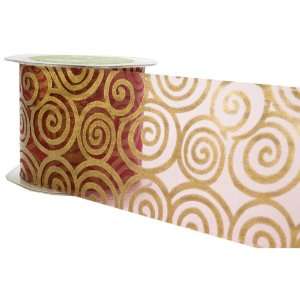  May Arts 3 Inch Wide Ribbon, Burgundy Sheer with Gold 