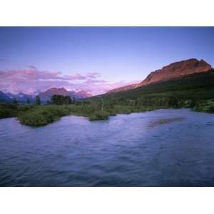 Sunrise over the St Mary River and Singleshot Mtn. in Glacier National 