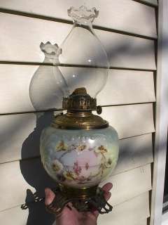 BEAUTIFUL OLD 1890s VICTORIAN ANTIQUE SAILBOATS TABLE OIL LAMP  