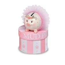 New Mud Pie Ballerina Mini Ceramic Piggy Bank in Mini Hat Box Baby 