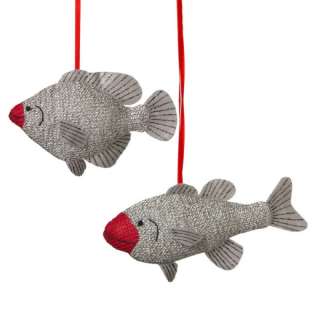 Pair Sock Monkey Style Swimming Fish Christmas Ornament  