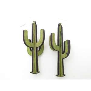  Apple Green 3D Cactus Wooden Earrings GTJ Jewelry