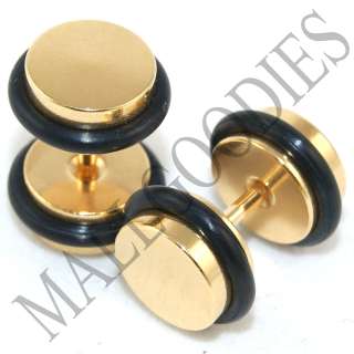 0004 Fake Cheaters Ear Plugs 16G Look 0G Gold Steel  