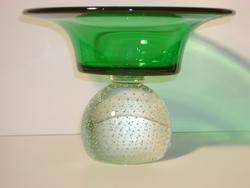 ERICKSON GLASS EMERALD GREEN PAPERWEIGHT COMPOTE  