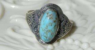 VTG Sterling Clark & Coombs Edwardian Turquoise ring size 9  