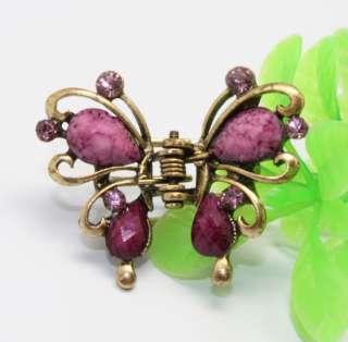 Mini purple gemstone beads butterfly hair claw#NL0420B  