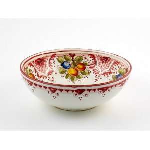 Hand Painted Italian Ceramic 8 inch Soup & Pasta Bowl Frutta Rosso 