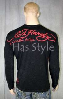 Ed Hardy MenS King Skull long sleeve Shimmer T Shirt XL  