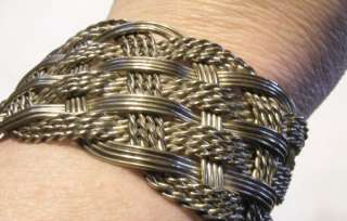 Vtg Large Silvertone Basket Weave Cuff Bracelet  