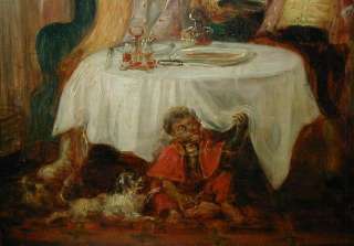 Antique William Kidd Black Slave Painting King Henry IV w Dog Monkey 