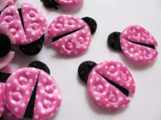 40 Padded Satin Polka Dots Ladybug Appliques Hot Pink  