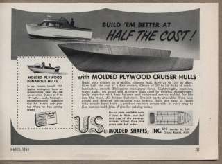 Original 1958 Ad Molded Plywood Cruiser Boat Hulls US Molded Shapes 