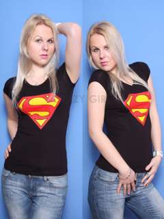 New Womens Girls Short Sleeve Superman Crop TOP Dress T Shirt Size S/M 