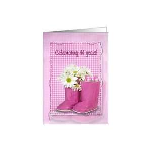  44th birthday, boots, daisy, gingham, birthday, pink Card 