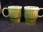 Set of 2 Vintage Japan Green Drip Stacking Coffee Mugs 