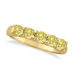 Five Stone Fancy Yellow Canary Diamond Anniversary Ring 14k Gold (1 