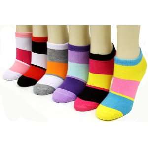  Classic Colorblock Striped Ankle Socks (6 pack)   Womens 