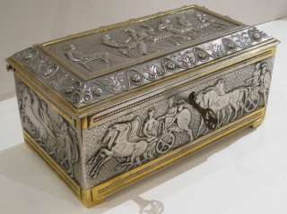 Antique Roman Neoclassical Silvered Bronze Cigar Box  