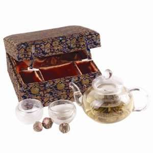  Glass Teapot Gift Set   Blue Floral 