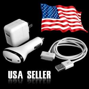 10W iPad 2 iPod, iPhone wall +Car Charger+usb data sync charger cable 