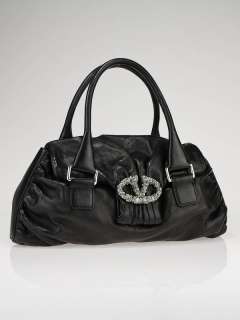 Valentino Garavani Black Nappa Leather and Crystal Satchel Bag  