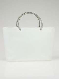 Chanel White Caviar Leather Metal Handles Small Tote Bag  