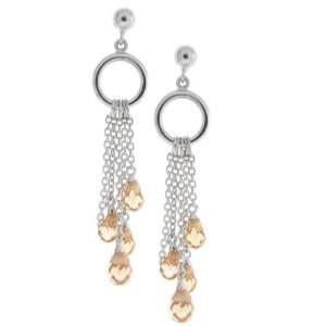  Sterling Silver Champagne Crystal Hanging Earrings 