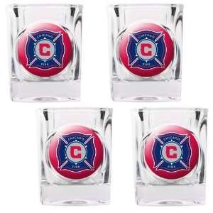  Chicago Fire 4pc Square Shot Glass Set   Primary Team Logo 