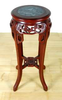 MARBLE TOP RED WOOD STAND Plant Display Side End Table  
