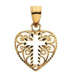  14K Yellow Cross Heart Pendant 13.5X14 CleverEve Jewelry