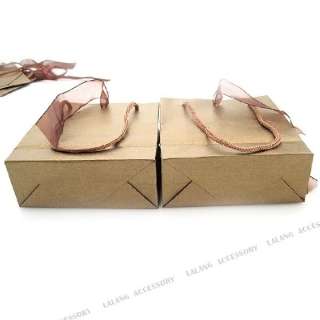 10x Brown Ribbon Paper Carrier Gift Bags 11x10cm 120203  