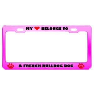  A French Bulldog Dog Pet Pink Metal License Plate Frame 
