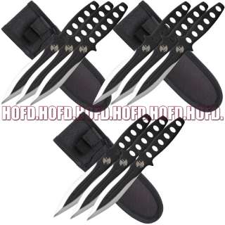 LOT OF 9 6 Black Full Tang Throwing NINJA Knife Set  