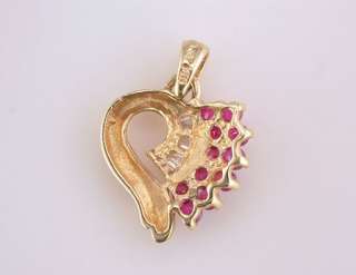 Brand New 2/3ct Ruby & Diamond 14K Yellow Gold Heart Pendant Necklace 
