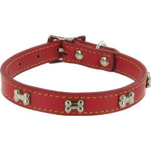   Give a Dog a Bone Leather Dog Collar, 1/2 x 12, Red