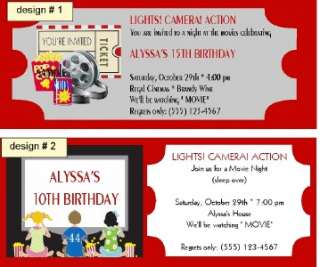 10 PERSONALIZED MOVIE NIGHT INVITATIONS OR THANK YOUS  