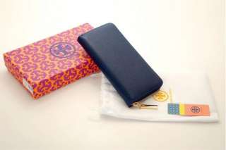 New Wome Leather Tory Burch Zip Wallet BLACK/BULE 2 COLOR  