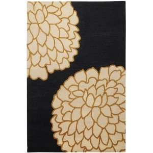 Artist Studio Black and White Contemporary Floral Hand Tufted Wool Rug 