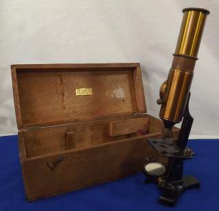 VINTAGE 1904 PORTABLE FRENCH GROSSISSEMENT 50X BRASS/IRON MICROSCOPE 