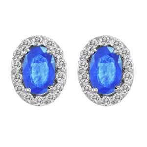 Platinum Round Diamond & Oval Blue Sapphire Earrings (1 cttw, H I, SI 